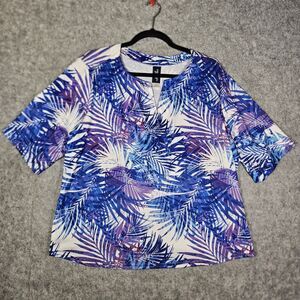 Swimsuits for All Blue Purple Tropical Swim Shirt Short Sleeve Rash Guard 18/20